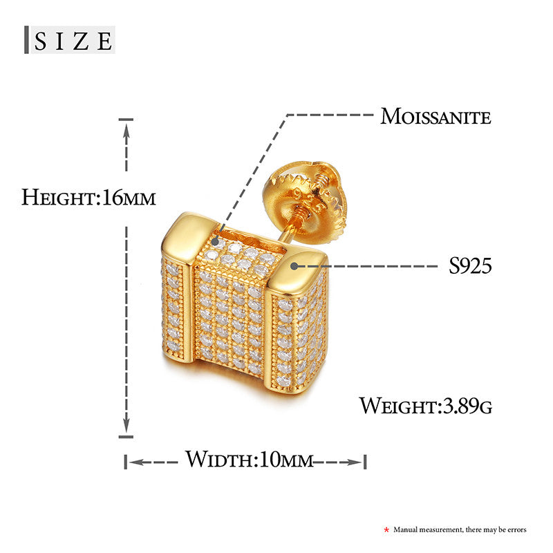 Flooded Ice Genuine Diamond Square Cut Solid Sterling Silver Hip Hop Earrings