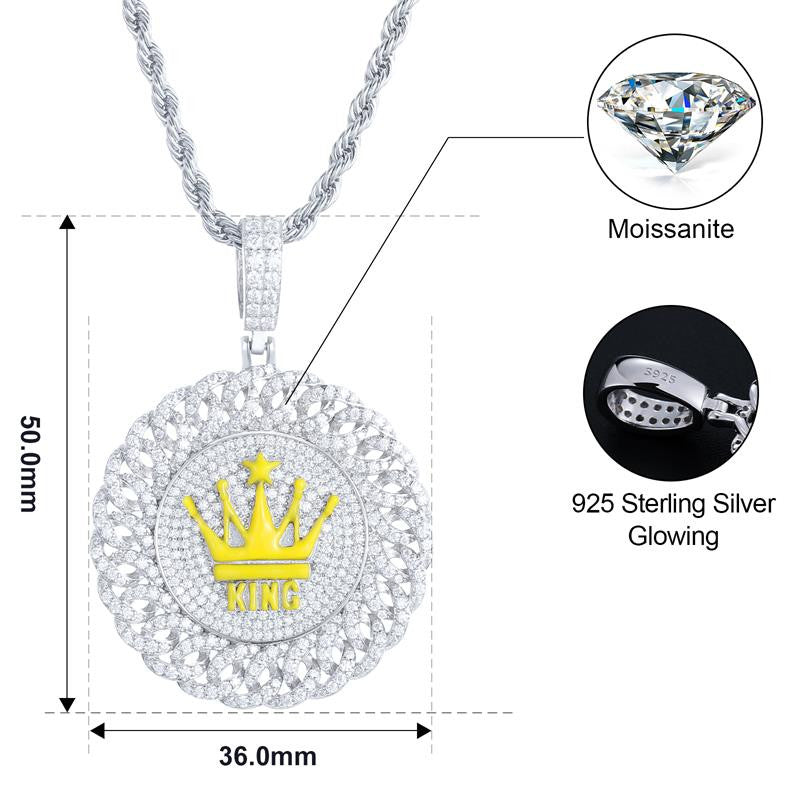 Mens Iced Blinged Out Kings Crown Real VVS Diamond Solid 925 Sterling Silver Pendant