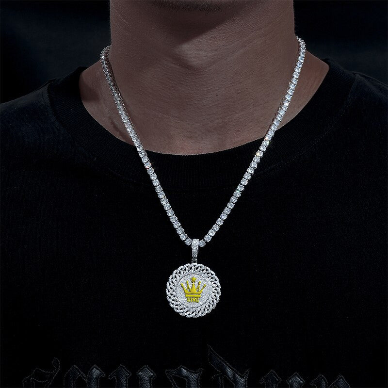 Mens Iced Blinged Out Kings Crown Real VVS Diamond Solid 925 Sterling Silver Pendant