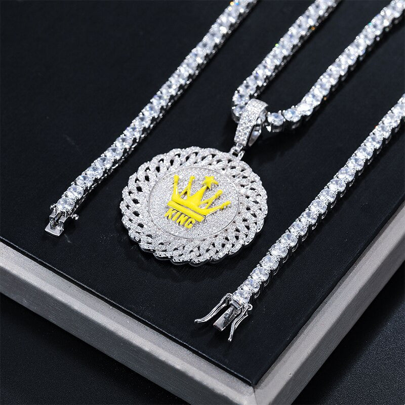 Mens Iced Blinged Out Kings Crown Real VVS Diamond Solid 925 Sterling Silver Pendant