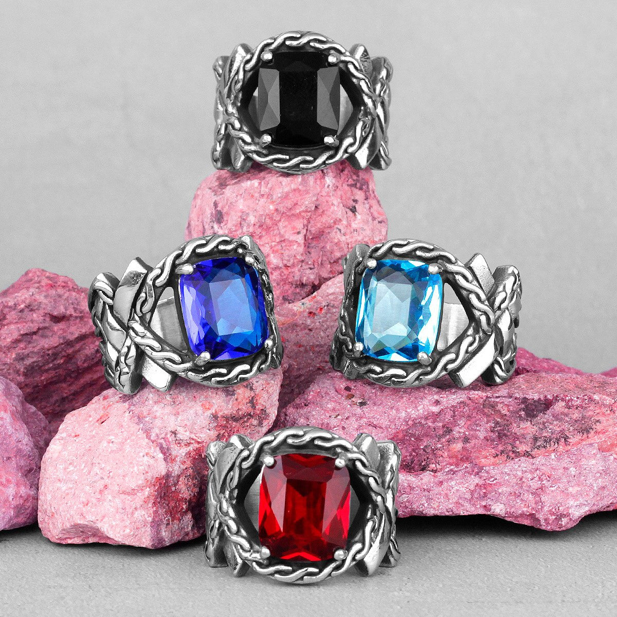 Ancient Wreath Style Gemstone No Fade Stainless Steel Street Wear Fashion Rings