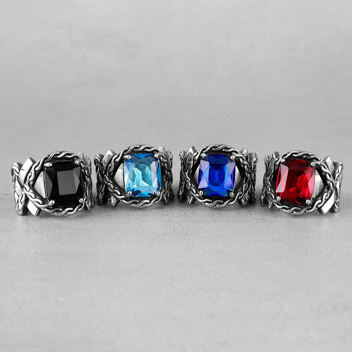 Ancient Wreath Style Gemstone No Fade Stainless Steel Street Wear Fashion Rings