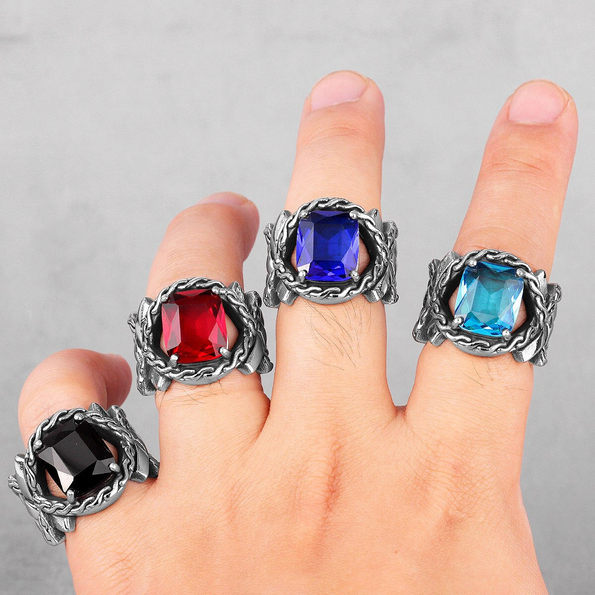 Ancient Wreath Style Gemstone No Fade Stainless Steel Street Wear Fashion Rings