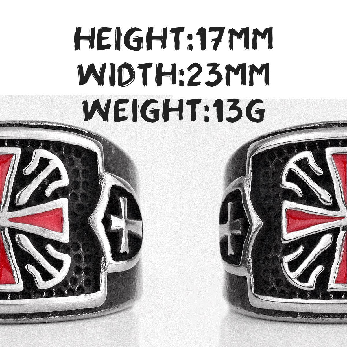 Knights Templar Red Crusaders Cross Shield No Fade Stainless Steel Mens Rings