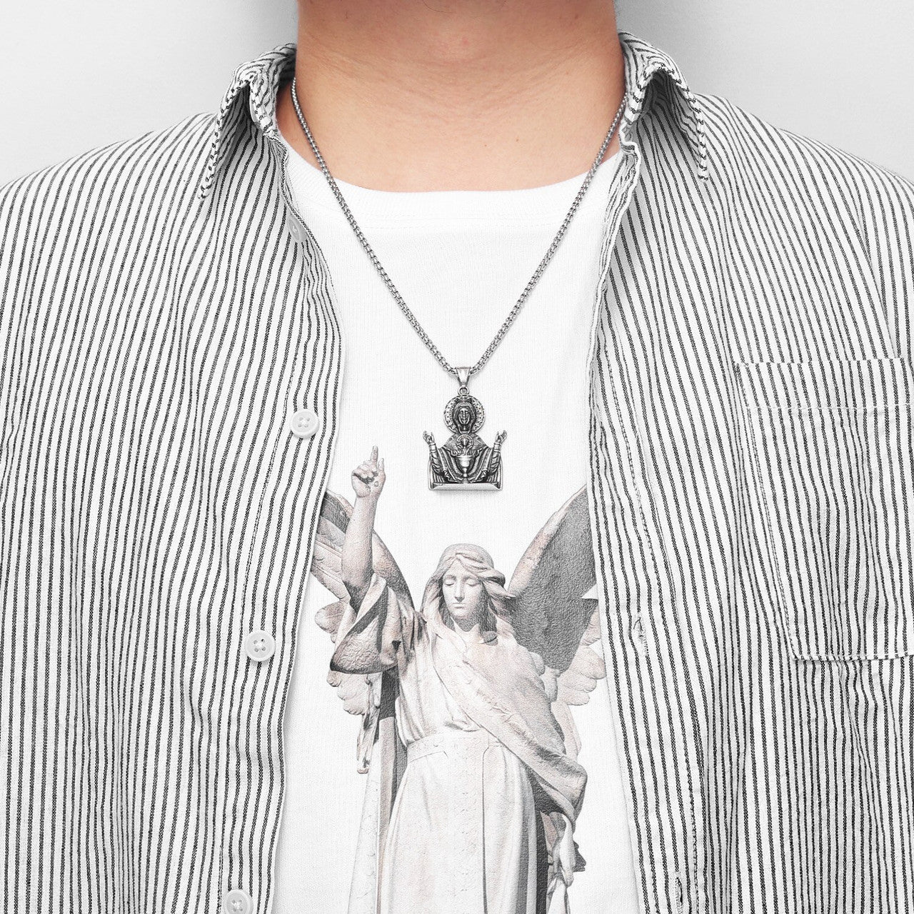 Virgin Mary No Fade Stainless Steel Spiritual Bling 316L Pendant Chain Necklace