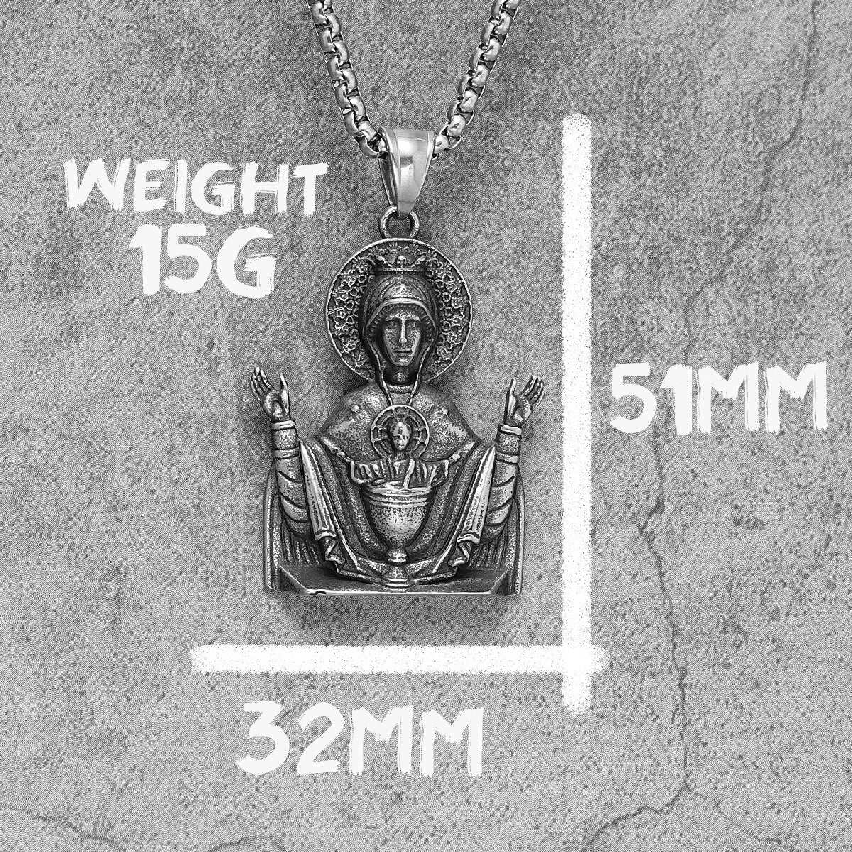 Virgin Mary No Fade Stainless Steel Spiritual Bling 316L Pendant Chain Necklace