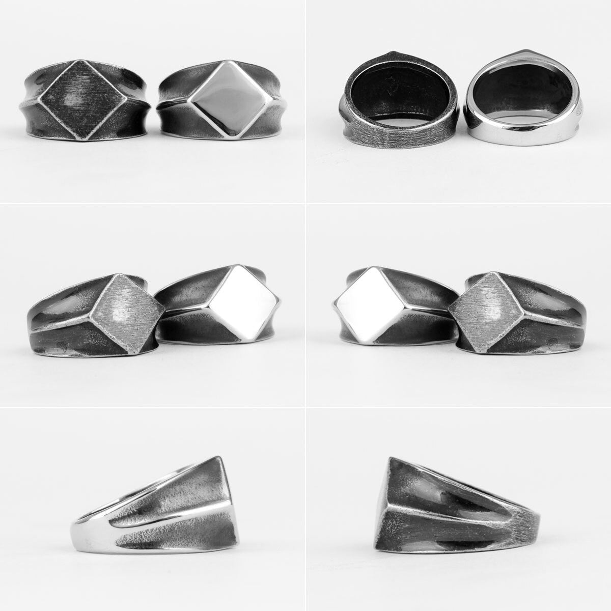Mens No Fade Stainless Steel Retro Polygon High Fashion Street Wear Rings