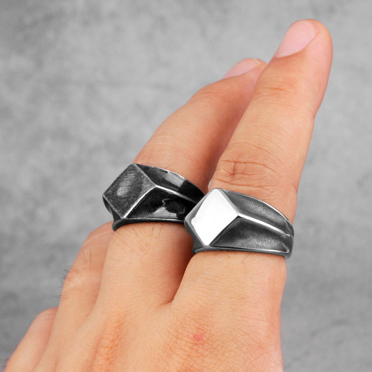 Mens No Fade Stainless Steel Retro Polygon High Fashion Street Wear Rings