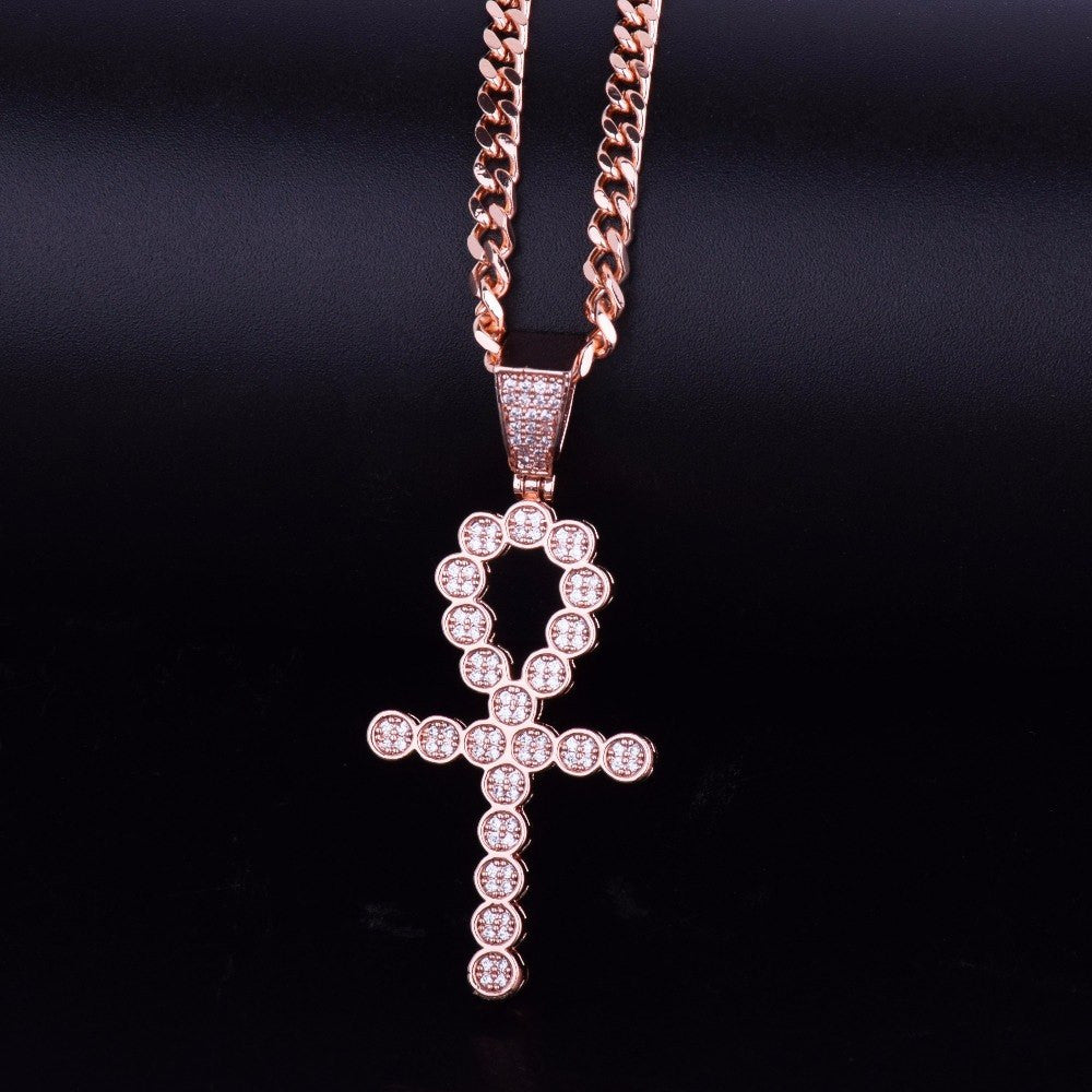Rose Gold Key Of Life Ankh Cross Pendant 
