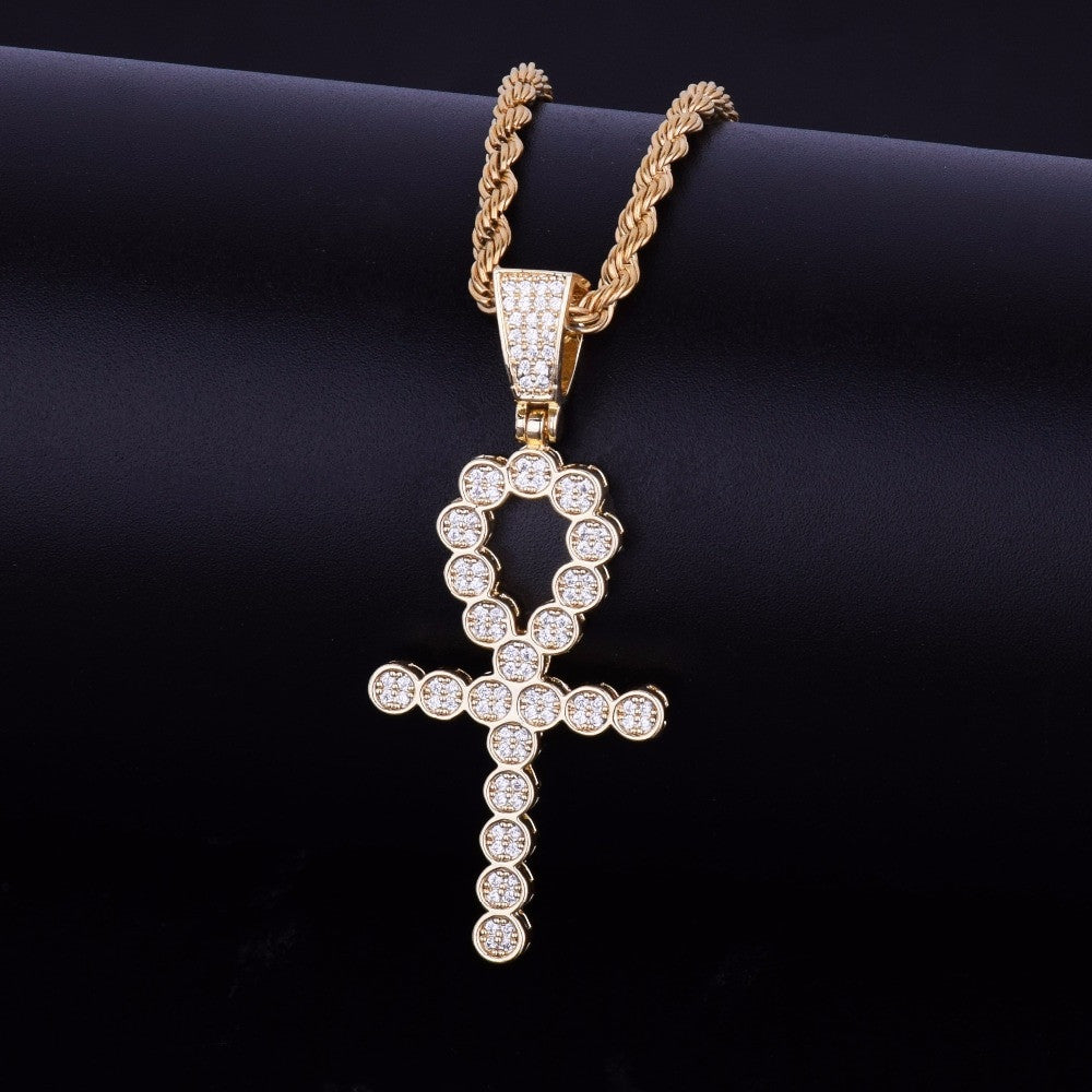 18k Gold Key Of Life Ankh Cross Pendant