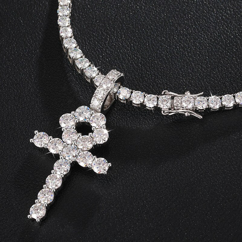 Flooded Ice VVS Genuine Lab Diamond Solid 925 African Ankh Spiritual Cross Hip Hop Chains