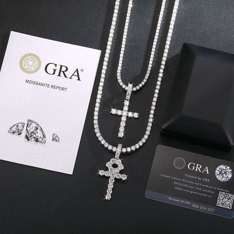 Flooded Ice VVS Genuine Lab Diamond Solid 925 African Ankh Spiritual Cross Hip Hop Chains