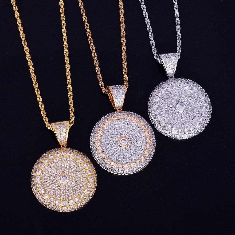 Flooded Ice AAA Micro Pave Round Solitaire 18k Gold .925 Silver Big Boy Hip Hop Medallion Pendant