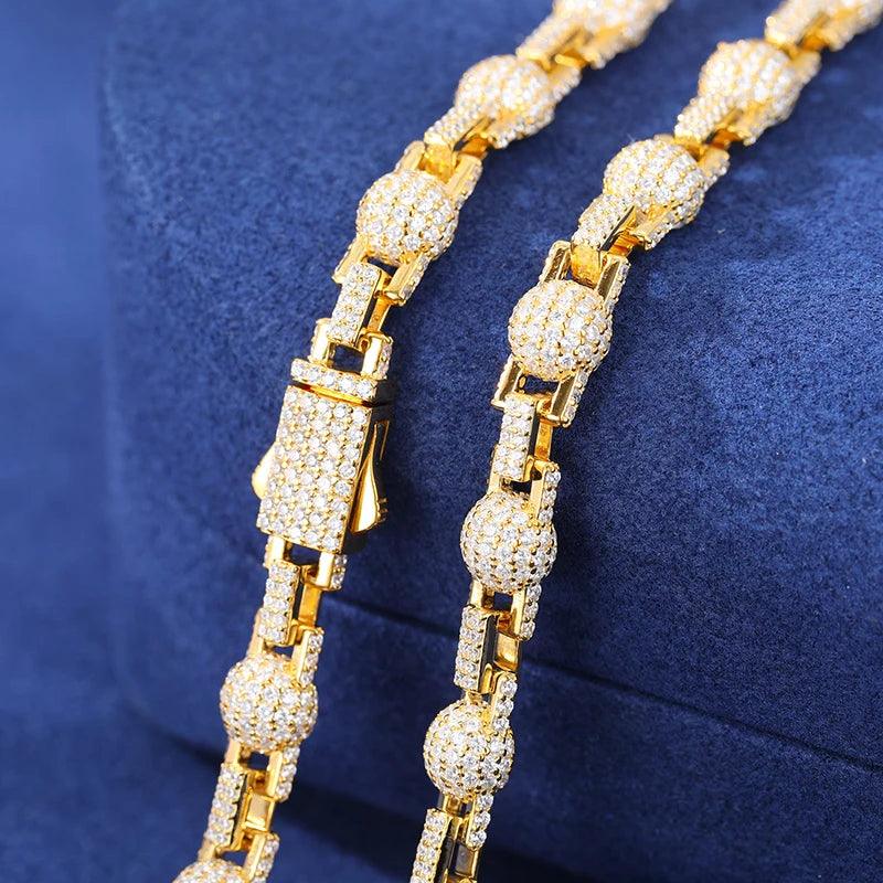 Ball N Chain | Solid 925 Silver Moissanite Iced Blinged Out Ball Link Hip Hop Chain Bracelet Set