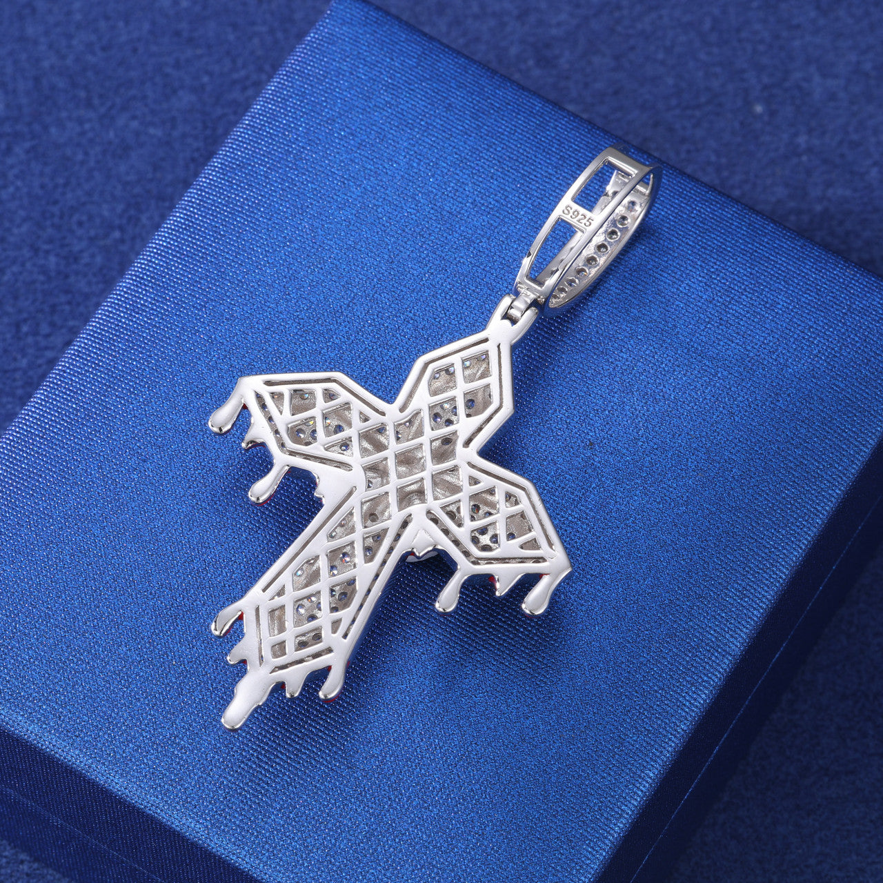 Blood Ties | Solid 925 Sterling Silver Moissanite Diamond Hip Hop Blood Drip Cross Pendant