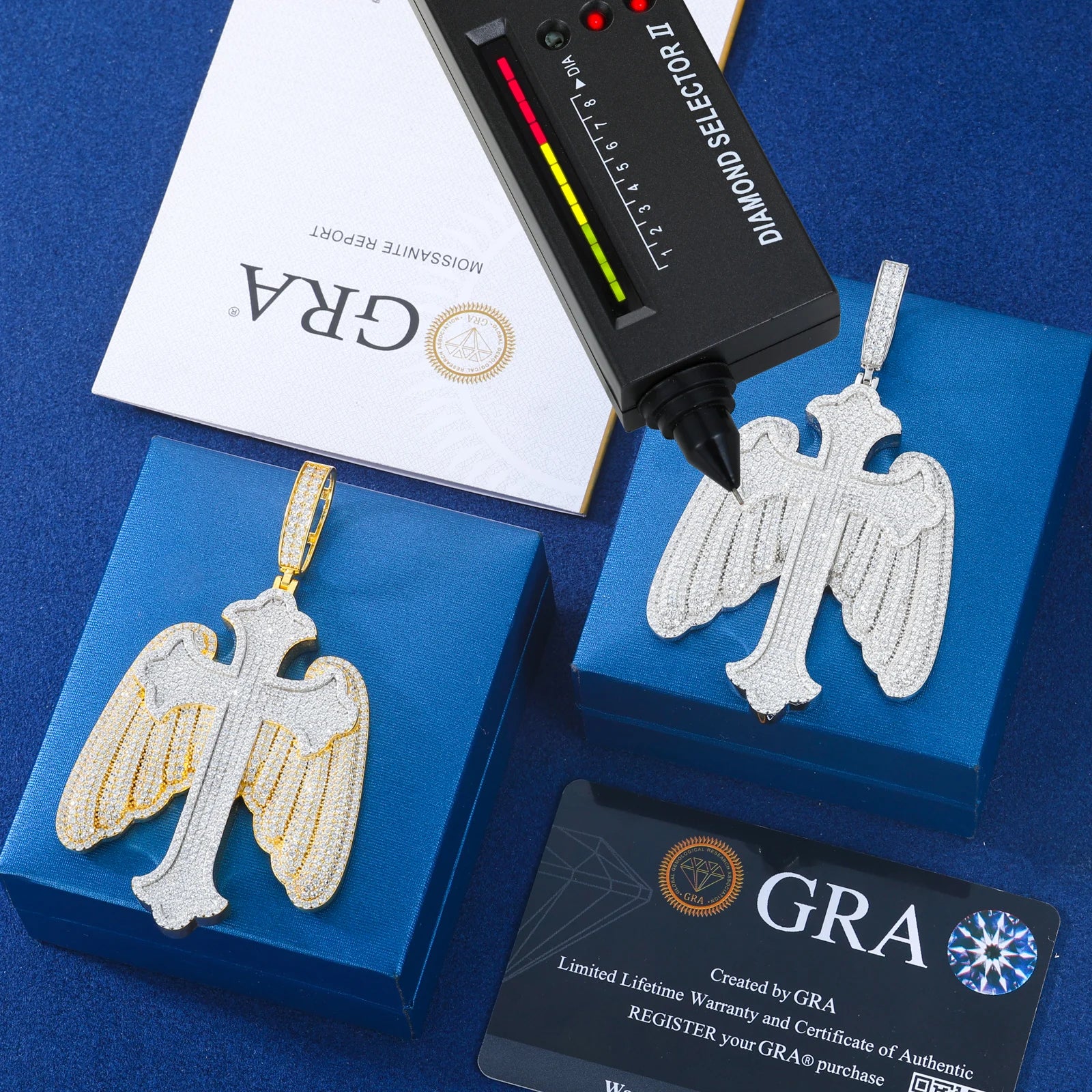 The Bling Angel | VVS Moissanite Diamond Angel Wings Cross 925 Silver Hip Hop Pendant