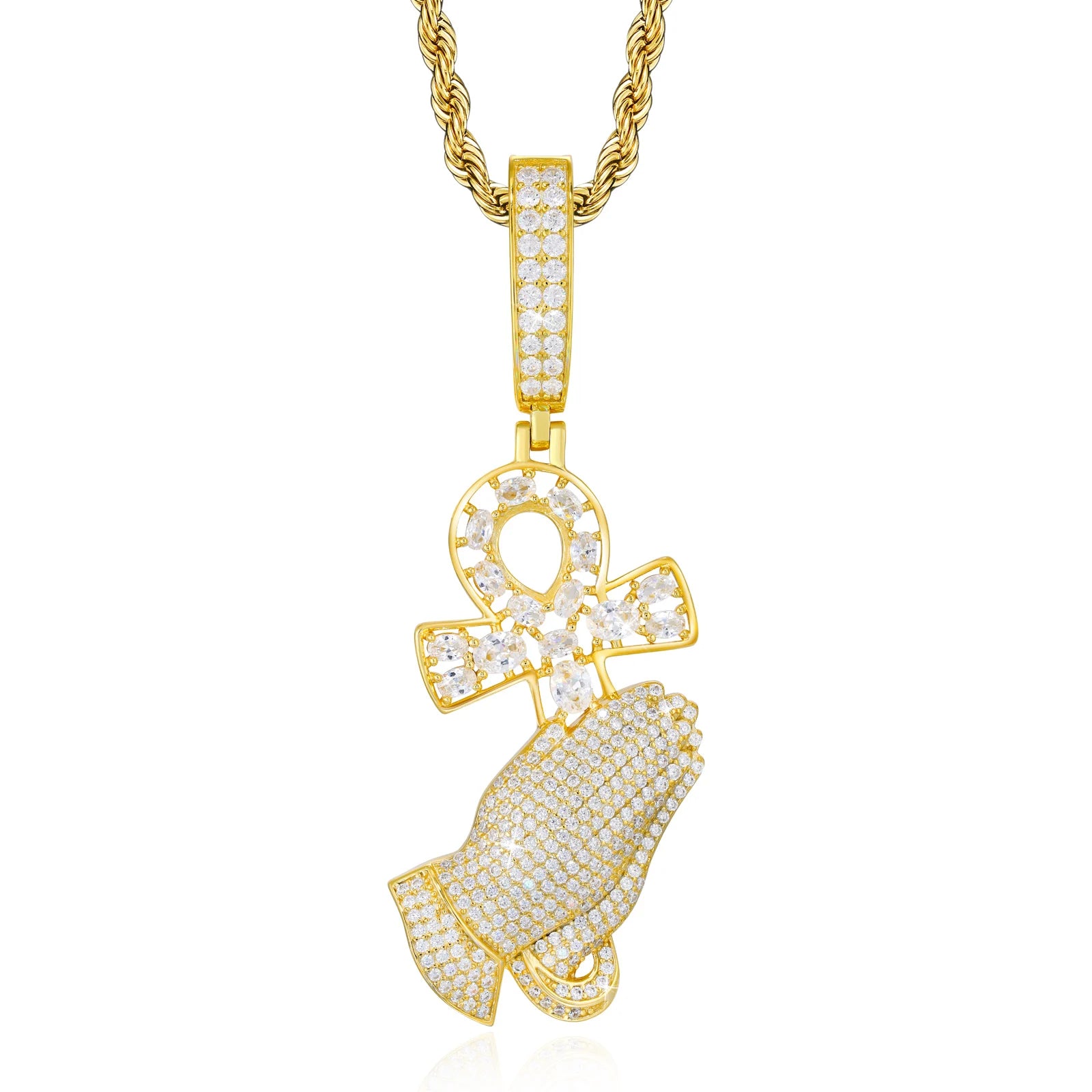 OG Praying Hands | Ancient African Moissanite Diamond Original Ankh Cross Prayer Hand Pendant