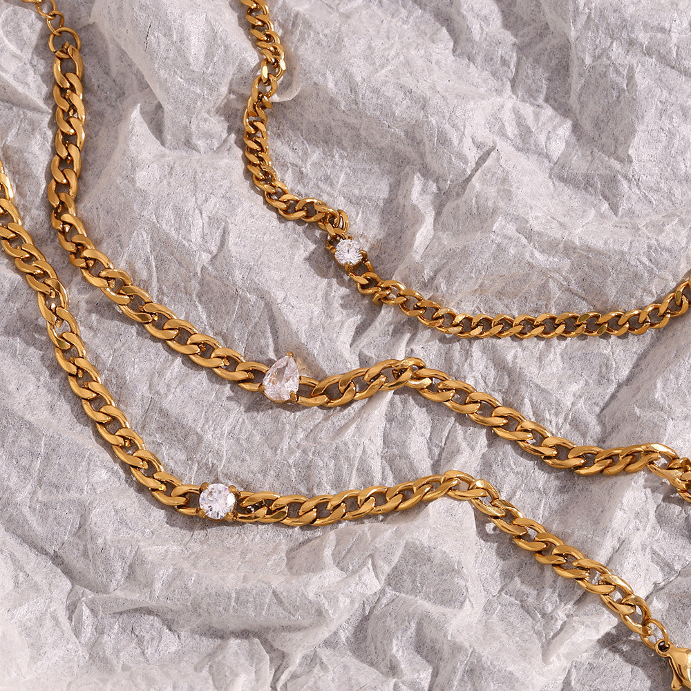 Ladies 18k Gold No Fade Stainless Steel Waterproof Center Stone Bracelet