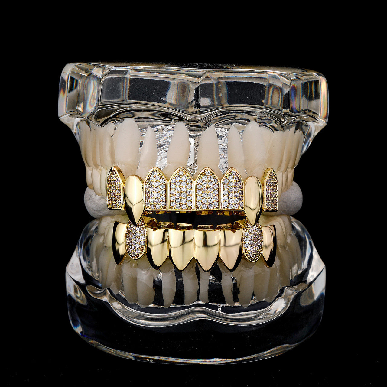 Fanged Ice | Hip Hop VVS Diamond Stone Mouth Teeth Grillz Caps Set