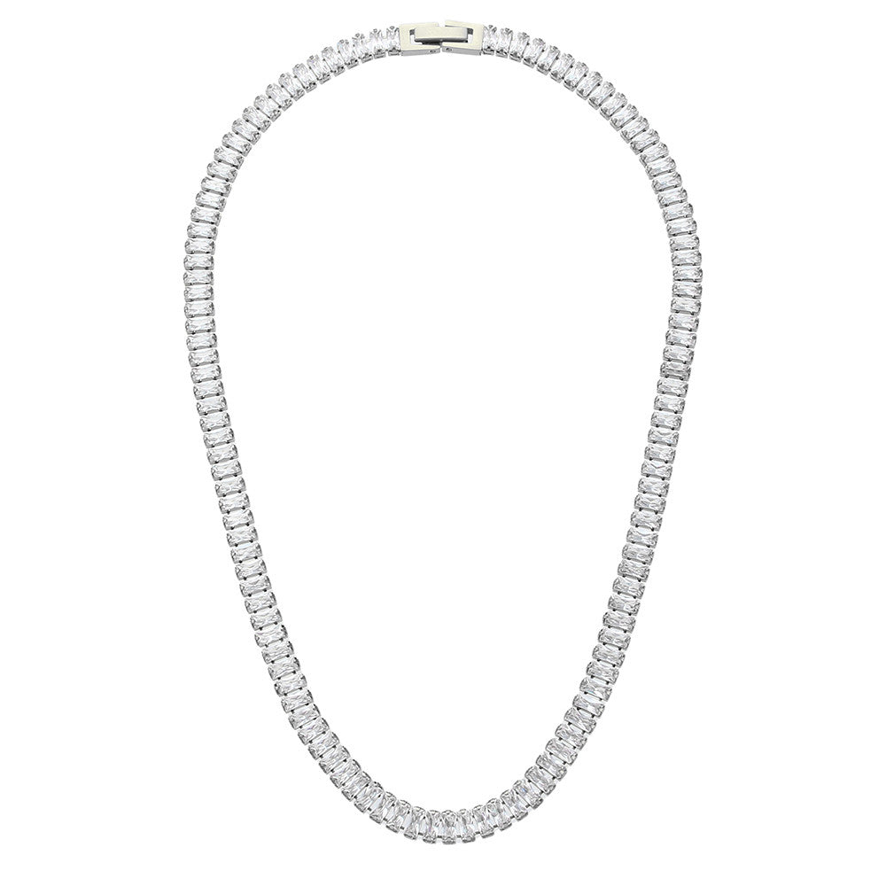 Ladies 18k Gold Silver No Fade Stainless Steel Square Tennis Chain Necklace Bracelet Set