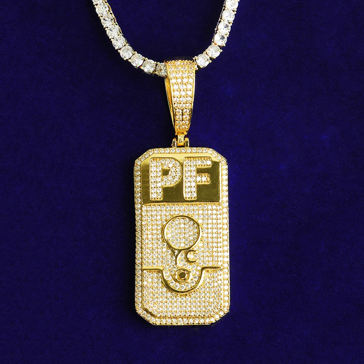 PF Gold Bar | VVS Diamond CZ Prong Set 5AA+ Gold Bar Hip Hop Pendant