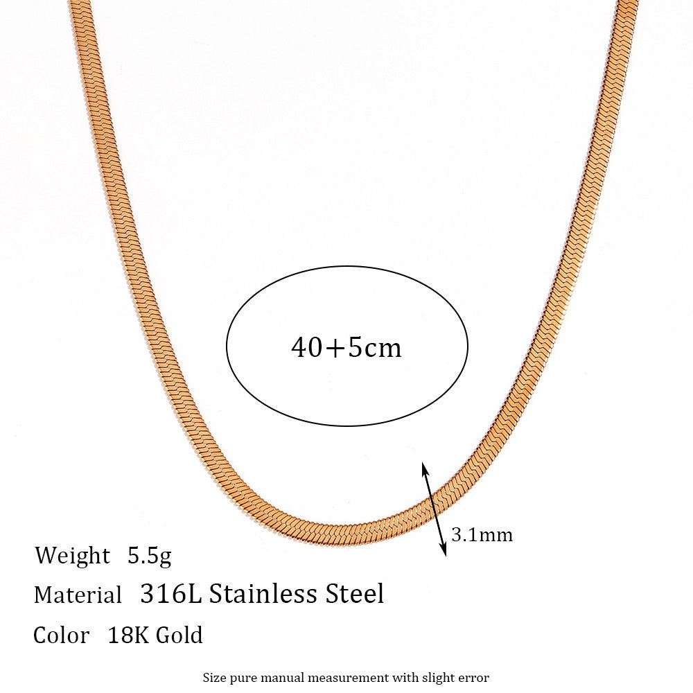 18k Gold Stainless Steel 3mm Herringbone Hip Hop Chain Necklace