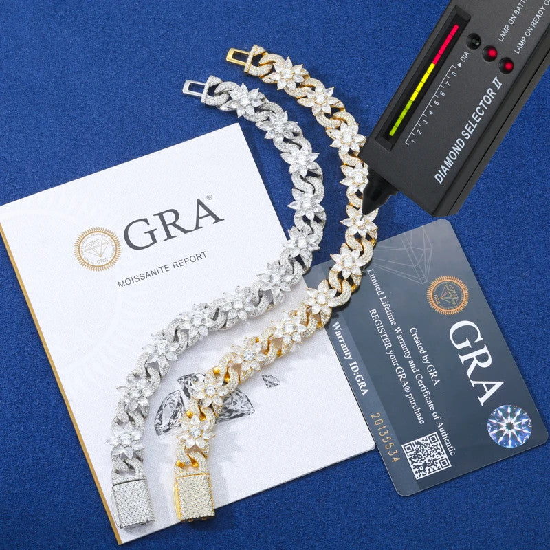 Cuban Flower | Solid Sterling Silver Infinity Cuban Link Moissanite Diamond Bracelet