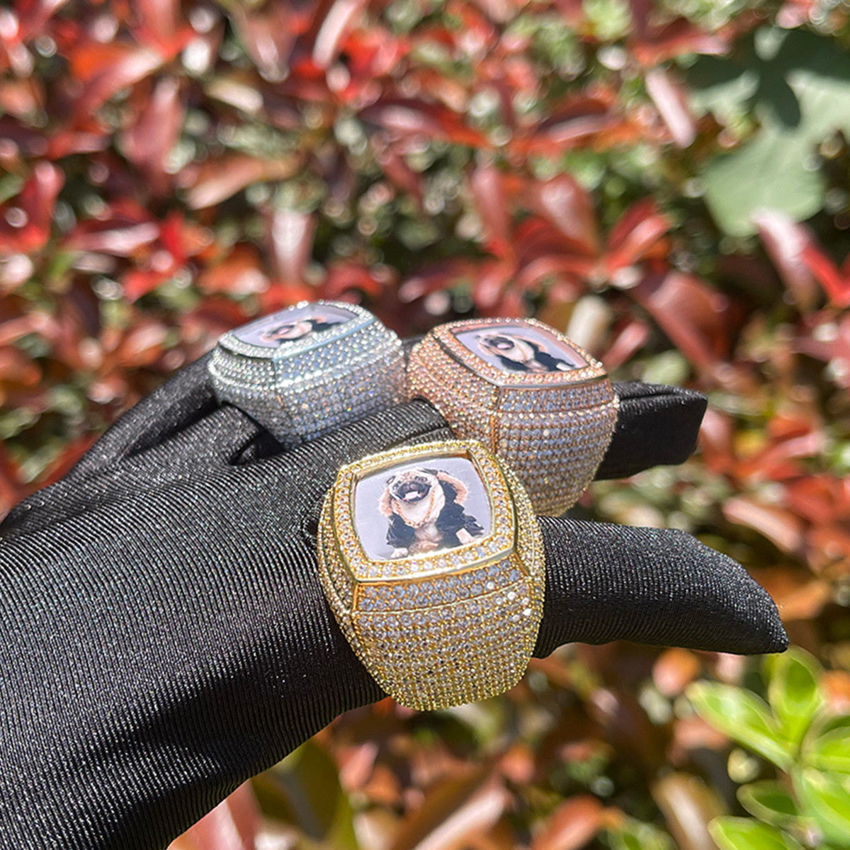 Men&#39;s Flooded Ice Custom Photo Hip Hop Personalized Picture Memory Rings