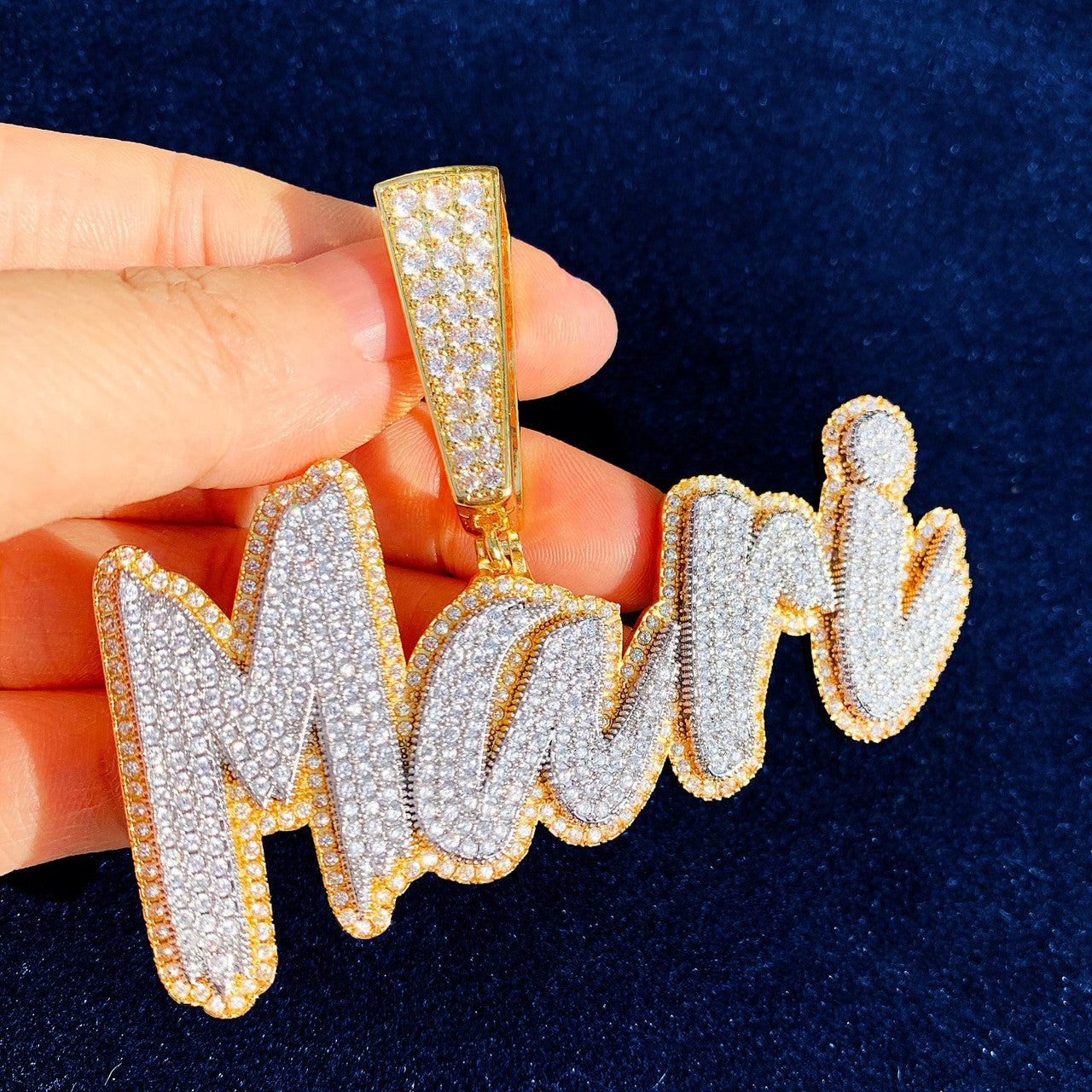 Flooded Ice Custom Brush Script Double Color Gold Silver Rose Gold Hip Hop Pendants