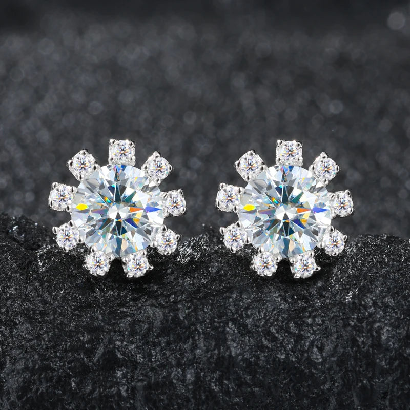 1CT D Color Iced Blinged Out VVS Moissanite Diamond 925 Silver Halo Stud Earrings