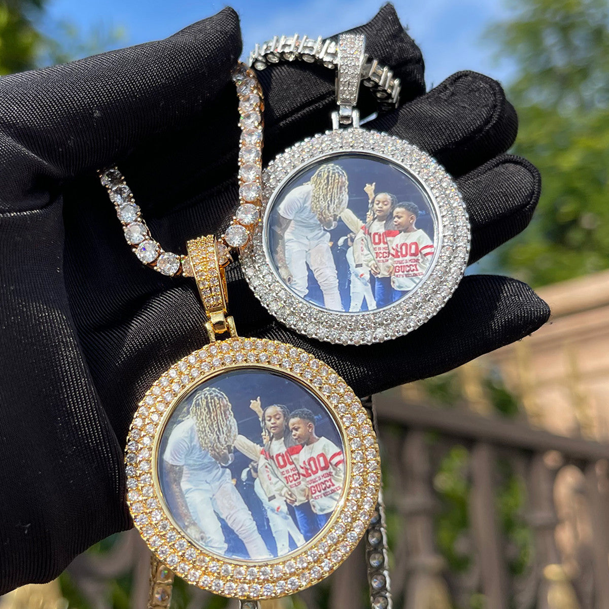 LuxeGlow Diamond Edge | 4 Prong Set Double Row Custom Photo Hip Hop Pendant