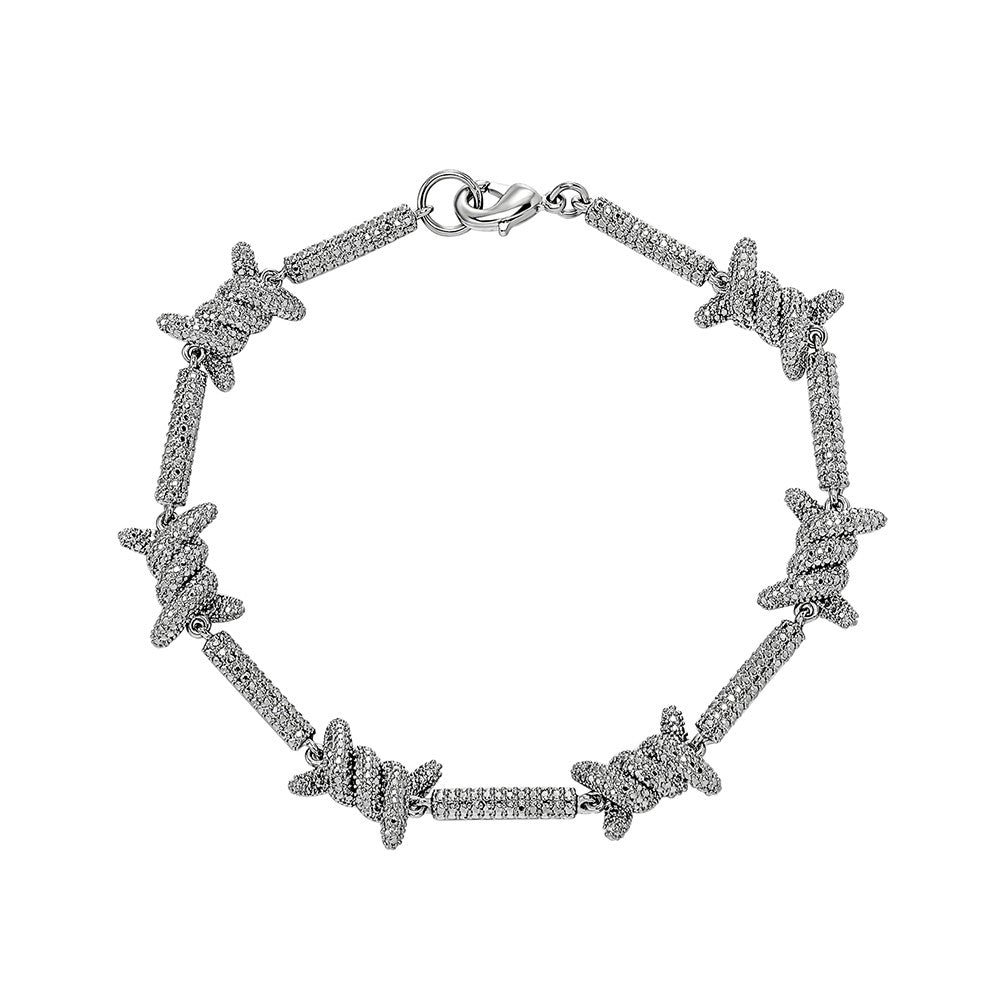 Frozen Wire | VVS Diamond CZ Barbed Wire Iced Blinged Out Chain Bracelets :Color Retention Waterproof