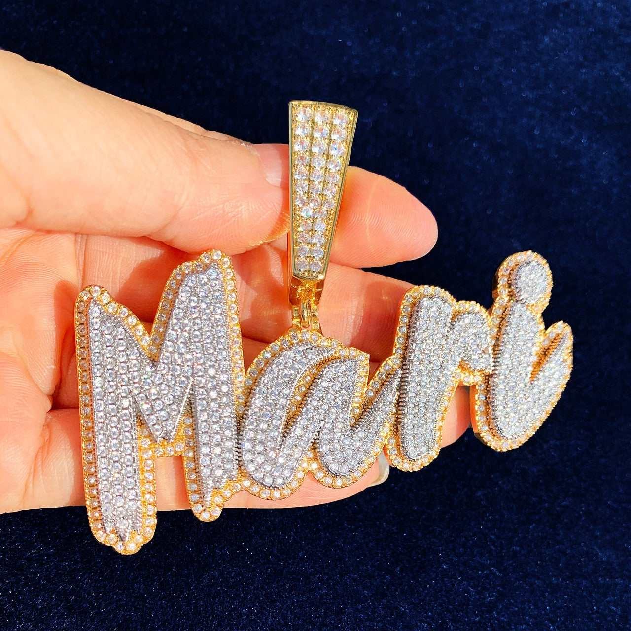 Flooded Ice Custom Brush Script Double Color Gold Silver Rose Gold Hip Hop Pendants