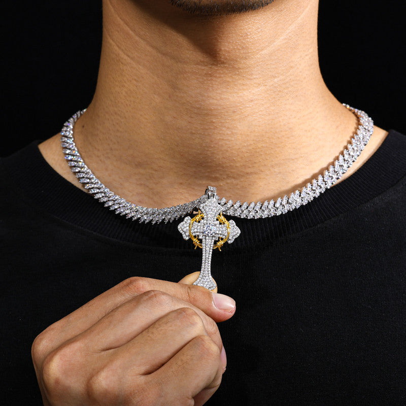 Thorns | Moissanite Diamond 925 Sterling Silver Hip Hop Cross Pendant Necklace