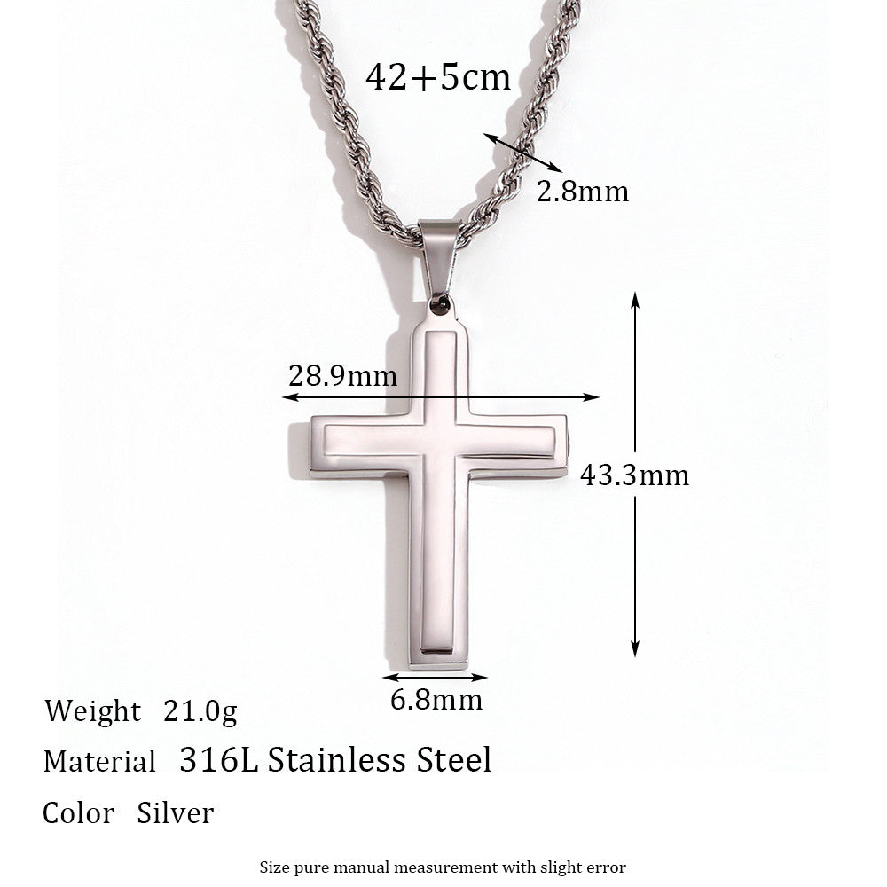 Waterproof Smooth Double Cross 18k Gold Silver Stainless Steel Rope Chain Pendant