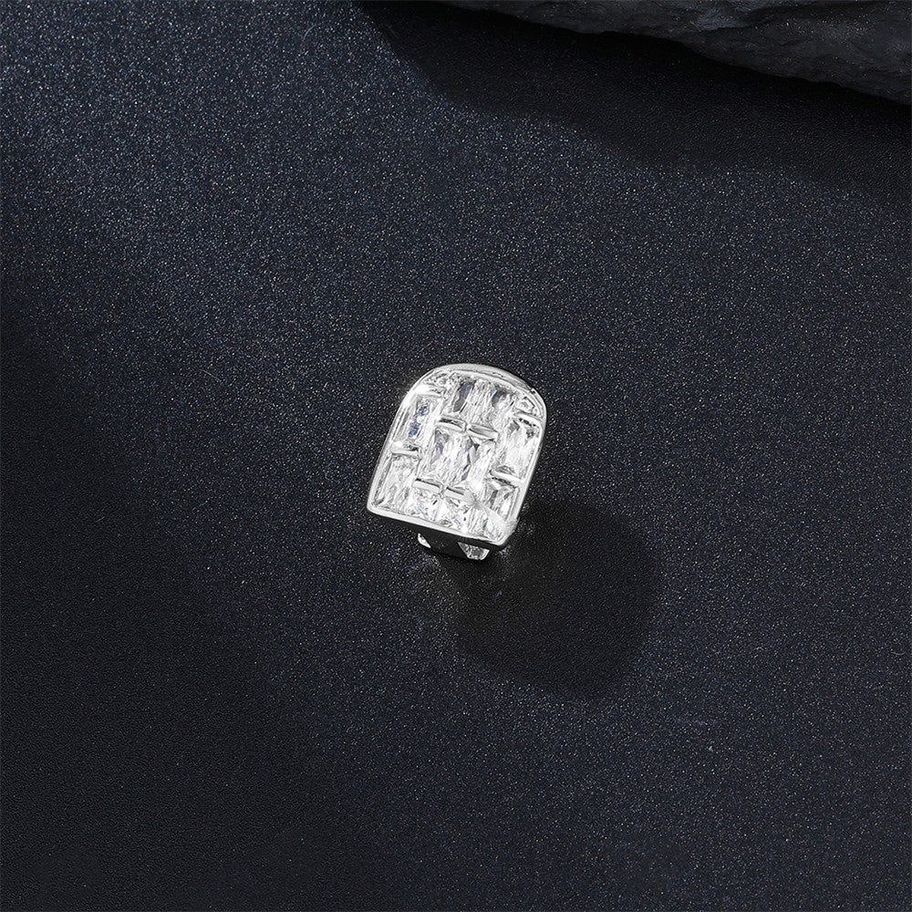 Single Baguette | Hip Hop VVS Diamond CZ Iced Blinged Out Baguette Stone Teeth Tooth Mouth Grillz