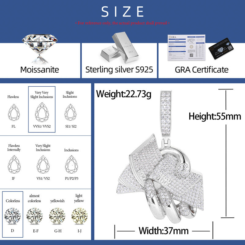 Countin Money All Day | Moissanite Diamond 18k Gold 925 Solid Silver Hip Hop Pendant