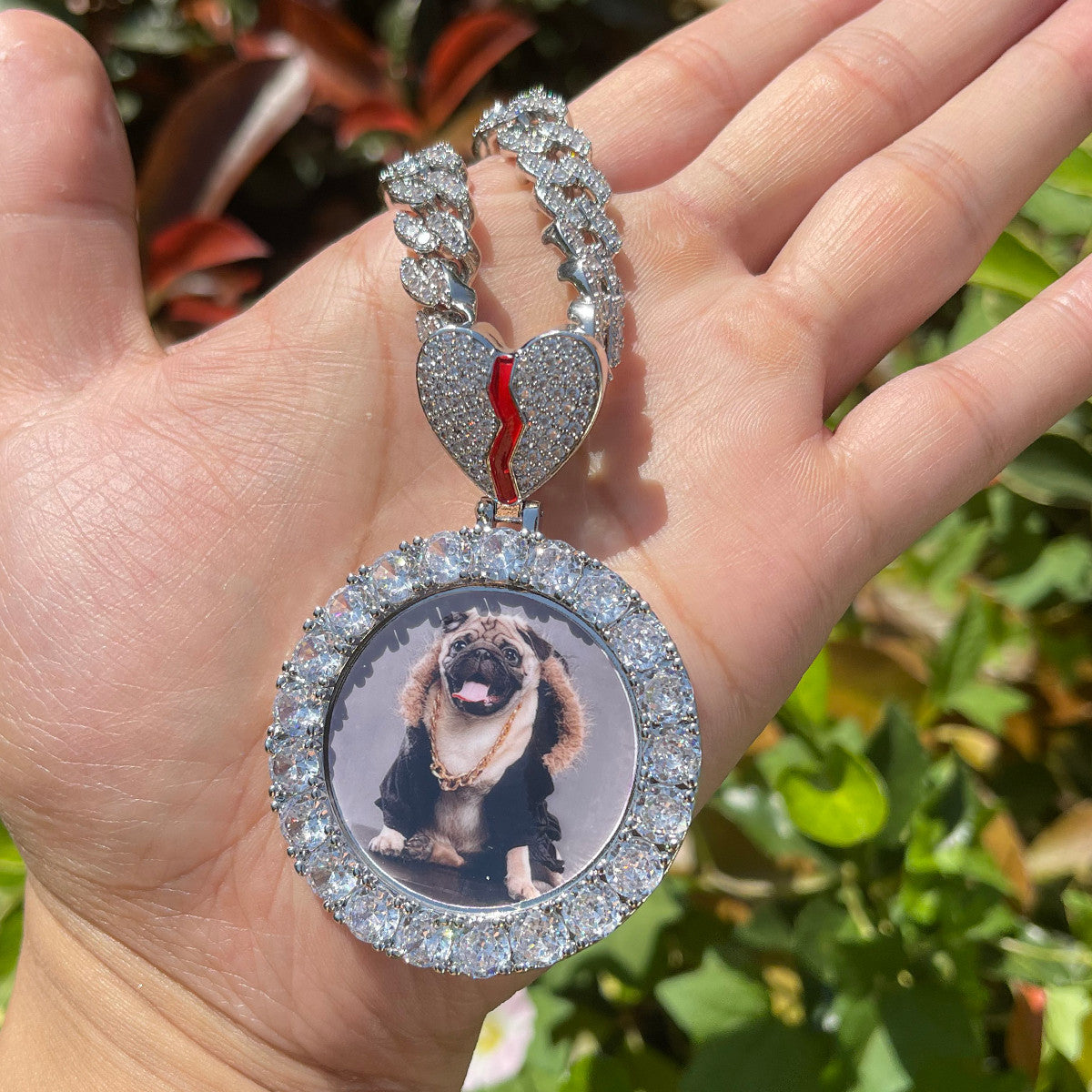 Heart's Desire | 4 Prong Set Cluster Stone Broken Heart Custom Photo Pendant