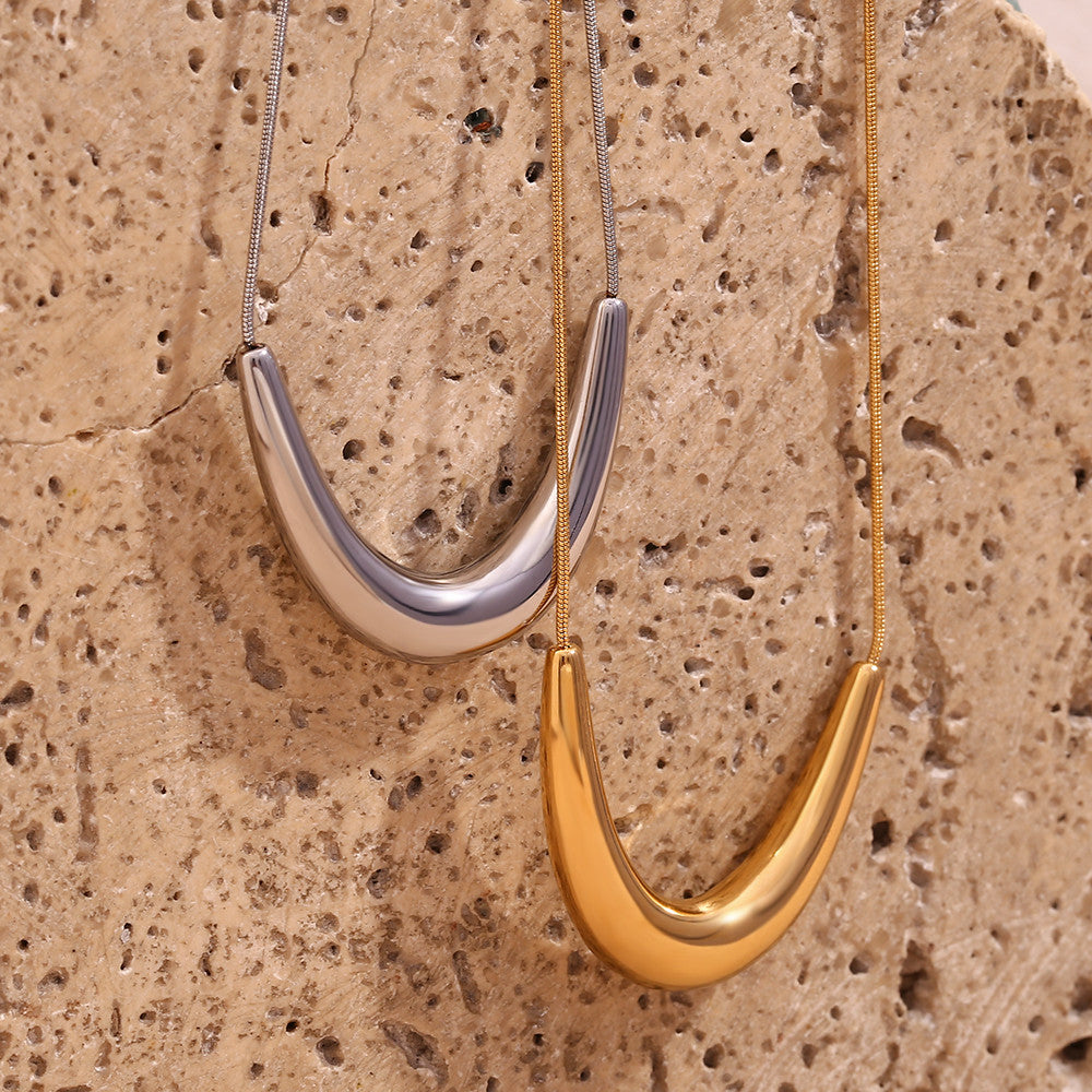 The Arc | 18k Gold Stainless Steel Cradle Pendant Snake Bone Chain Necklace