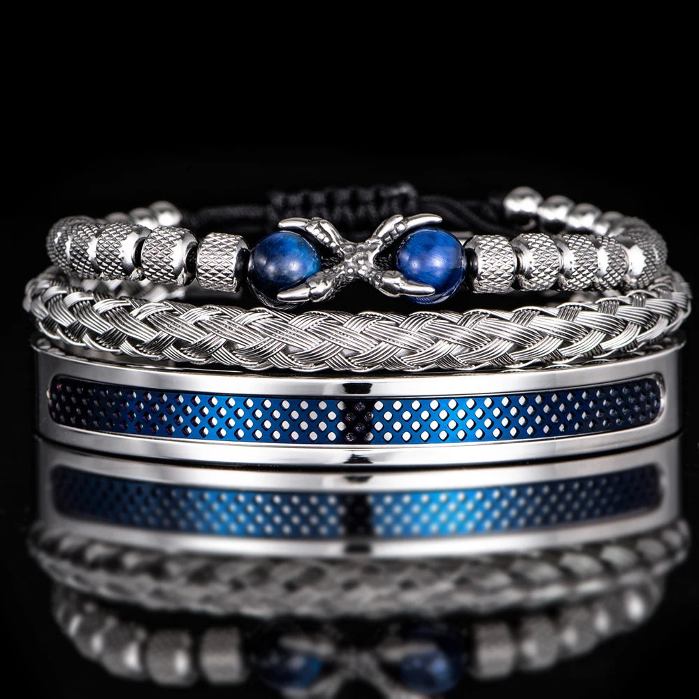 Primal | Tigers Eye Eagles Talon 3 Piece Natural Stone Stainless Steel Bracelet Set