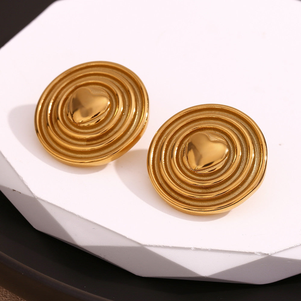 18k Gold Stainless Steel Waterproof Oval Cactus Small Hedgehog Whirlwind Earrings