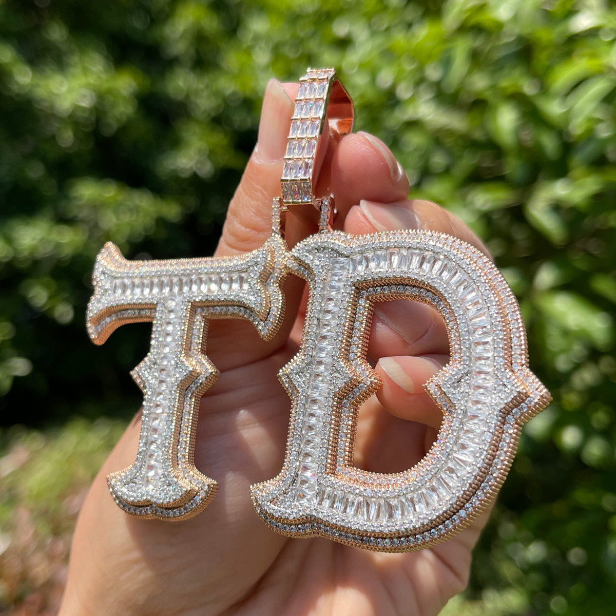 Alpha Baguette | Custom Made Initial Letter 4 Prong Set Hip Hop Pendants