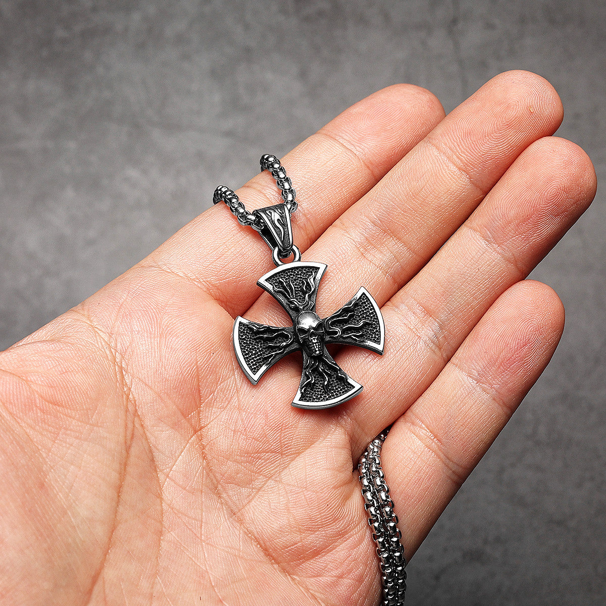 Flame Skull | Solid Stainless Steel Hip Hop Street Style Cross Pendant Chain Necklace