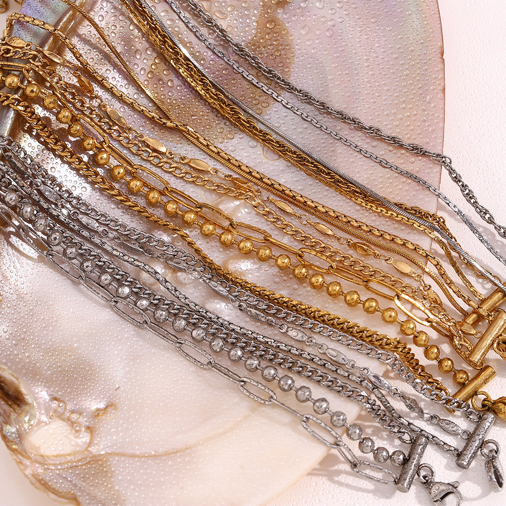 Ladies 18k Gold Waterproof Stainless Steel 3-layer Chain Link Anklet Ankle Bracelets