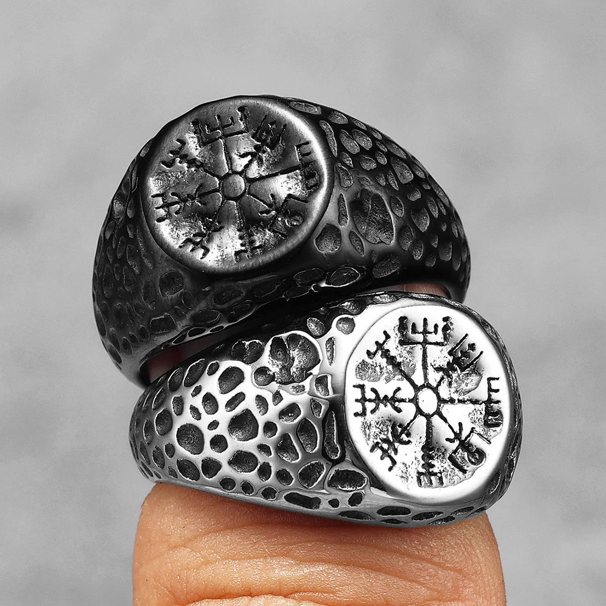 The Viking | No Fade Stainless Steel Damaged Viking Compass Symbolic Rings