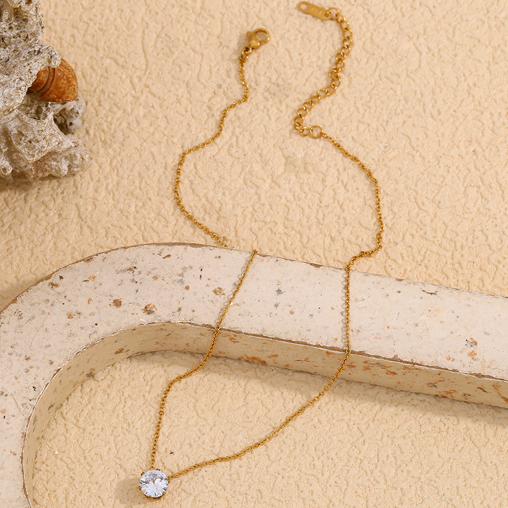 Stainless Steel 18k Gold 3A Zircon Bling Stone Crown Waterproof Pendant Necklace