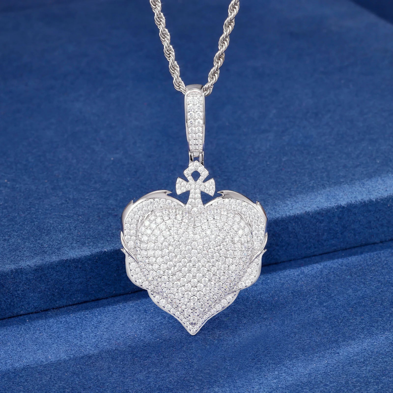 Protected Heart | VVS Moissanite Diamond 925 Silver Ankh Cross Heart Pendant Necklace