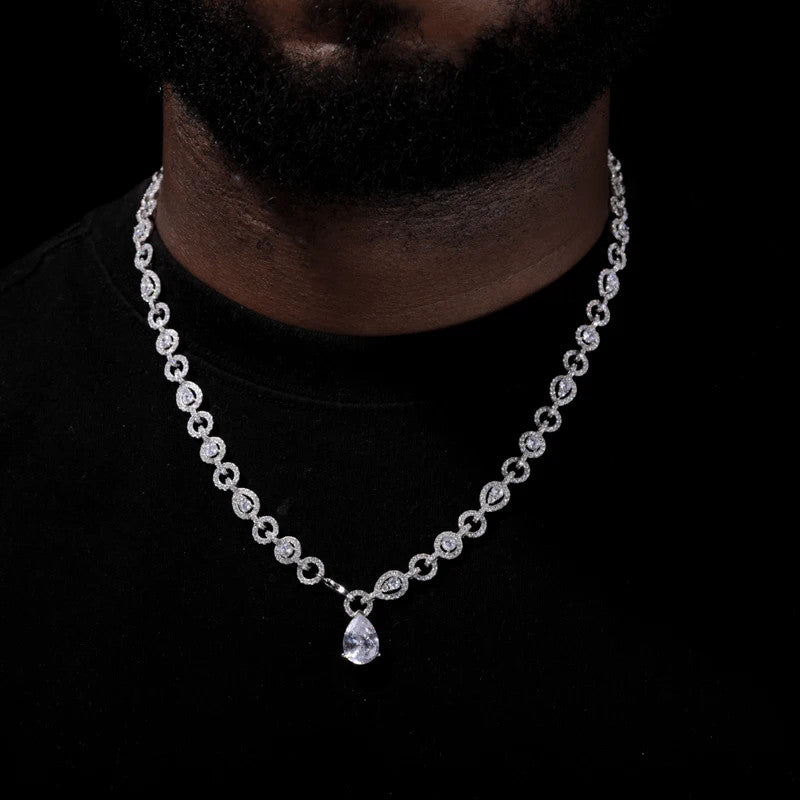 Tear Drop | Solid Sterling Silver Moissanite Diamond Tear Drop Chain Necklace