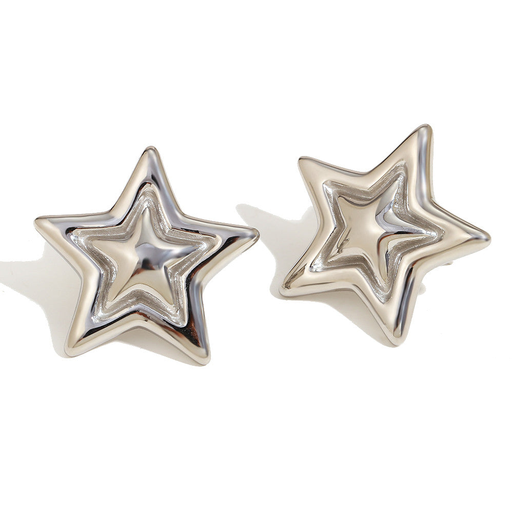 Women's 18k Gold Waterproof Mix Color Stainless Steel Star Stud Earrings