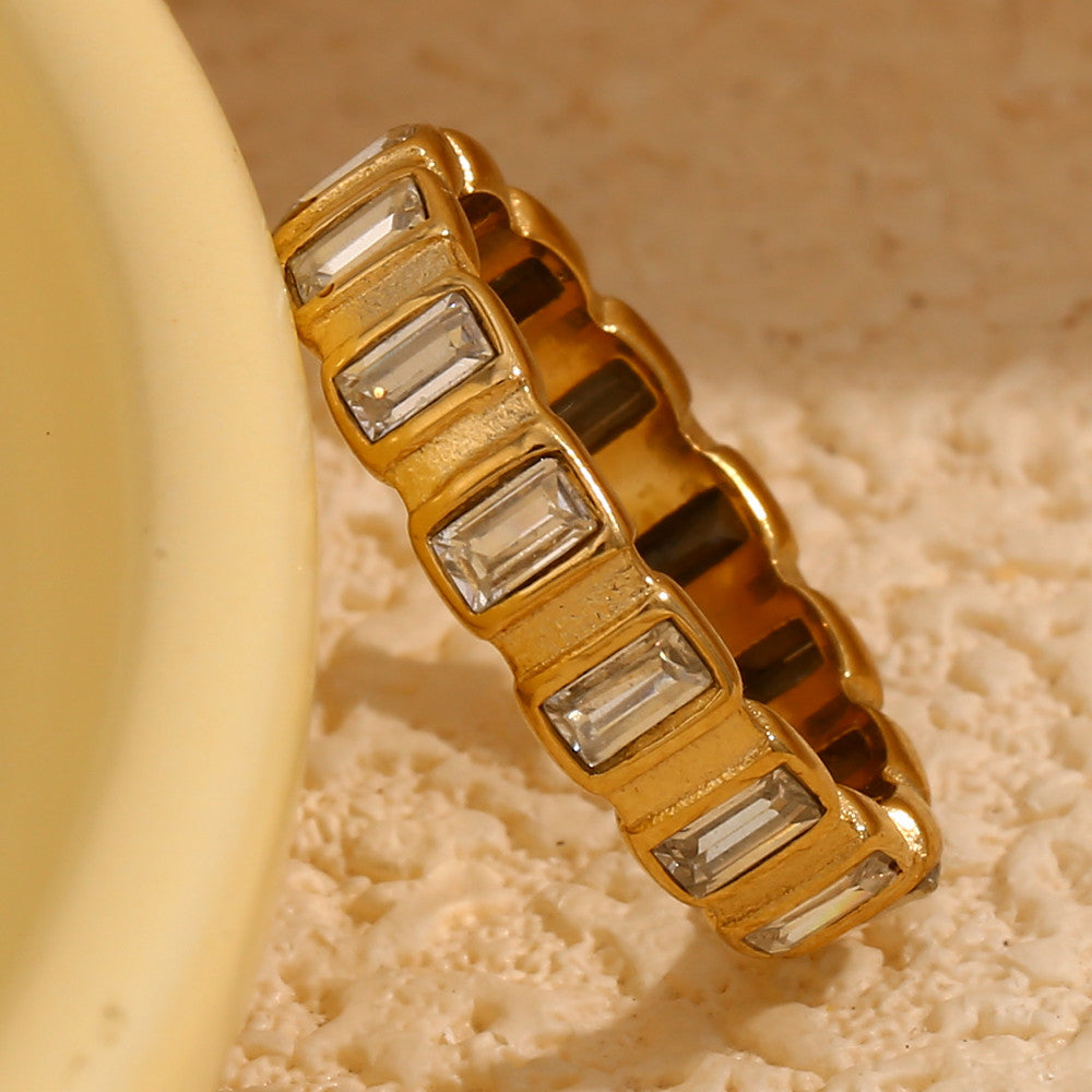 Baguette CZ Stone Index Finger Ring 18k Gold No Fade Stainless Steel Zircon rings